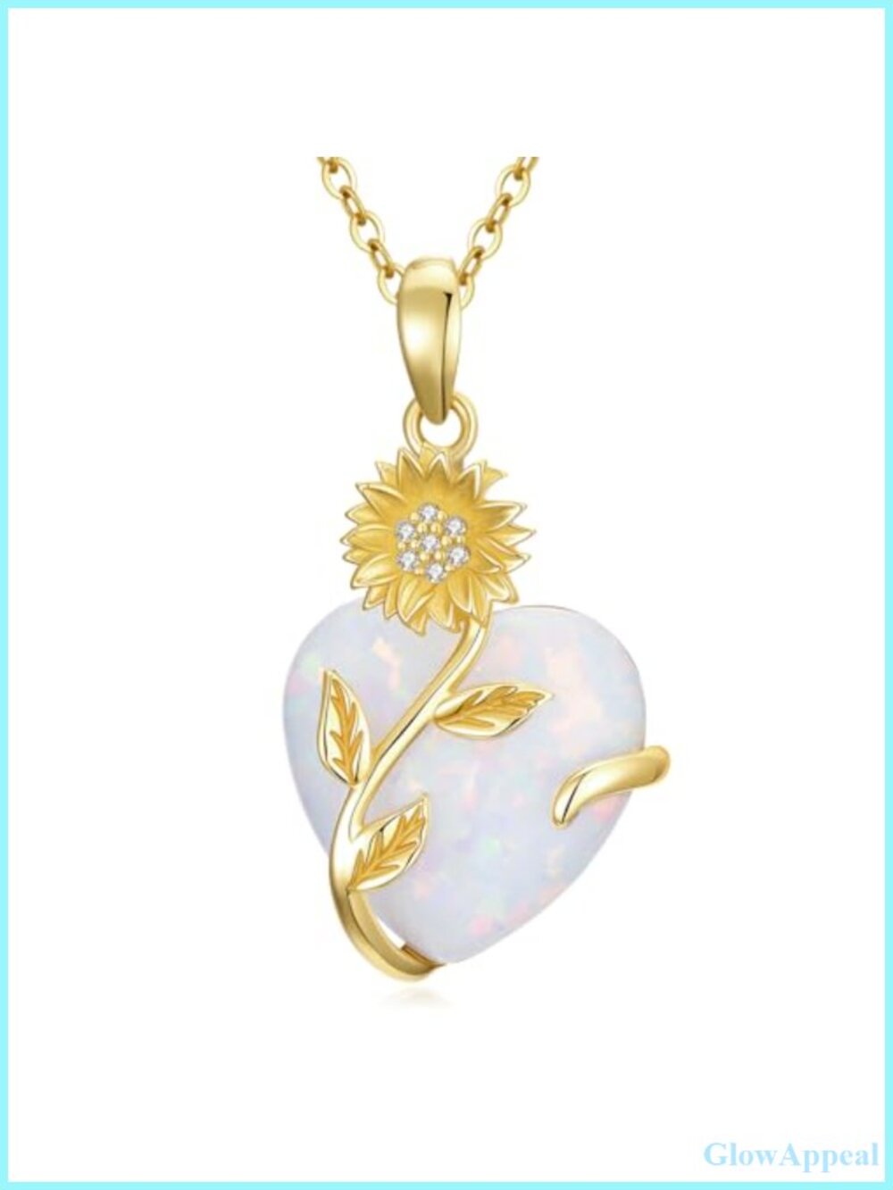 14K Yellow Gold Sunflower Birthstone Pendant Necklace with Diamond Heart Charm